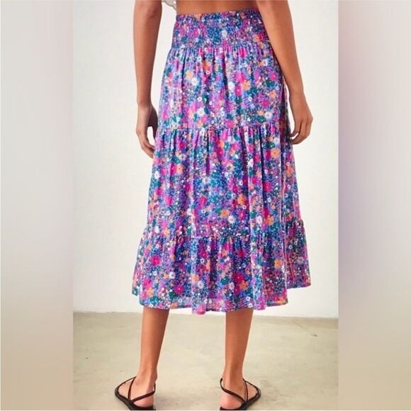Rails Edina Leilani Floral Midi Skirt Tiered Smocked Waist Peasant Women’s MED - Picture 2 of 12